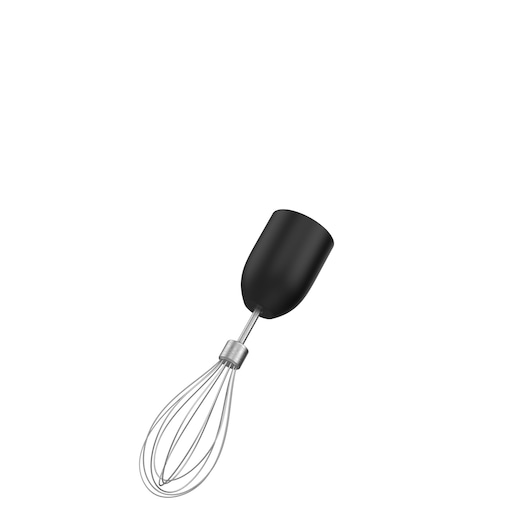 A BLACK+DECKER appliance whisk attachment with a black plastic connector and a metal wire whisk, photographed on a white background.
