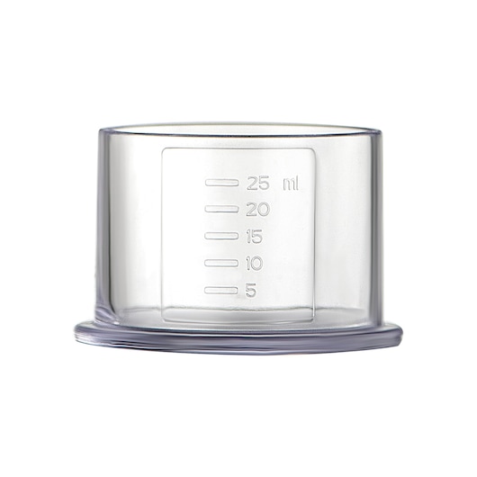 BLACKDECKER BX530 transparent measuring cup with 5-25 ml scale, product photo, front angle.