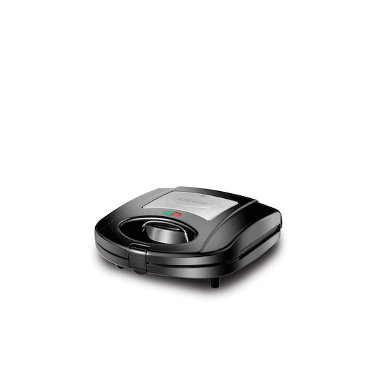 2 Slice Sandwich Maker Black and Decker 2 in 1 Grill and Sandwich Maker Closed Side View with Stainless Steel Decorative Top