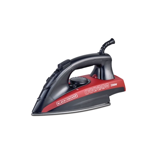 2200W Black and Decker Steam Iron with Non-Stick Soleplate front view with logo and icons with temperature and steam controls