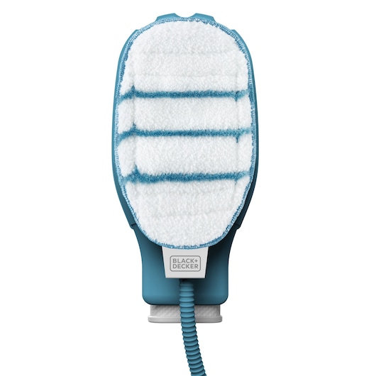 BLACK+DECKER FSH10SMP steam cleaning mitt with white microfiber pad, front angle, on white background.