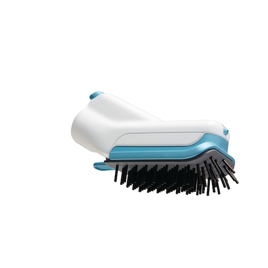 BLACKDECKER FSMH13151SM steam mop brush head, white and blue, side angle photo.