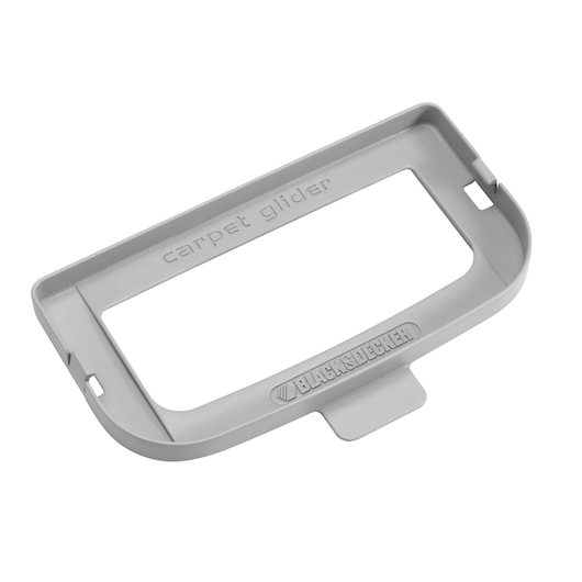Photo of BLACK+DECKER FSMH13151SM carpet glider attachment, light gray plastic, angled front on white background.