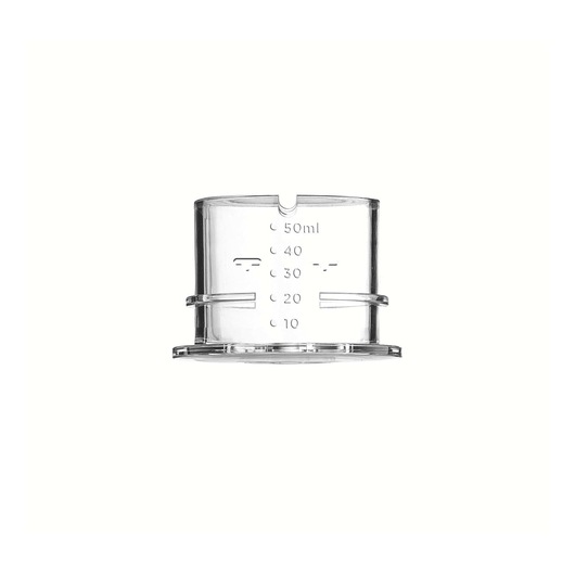 BLACKDECKER FX1050 transparent plastic measuring cup with 50ml markings, front angle, photography product.