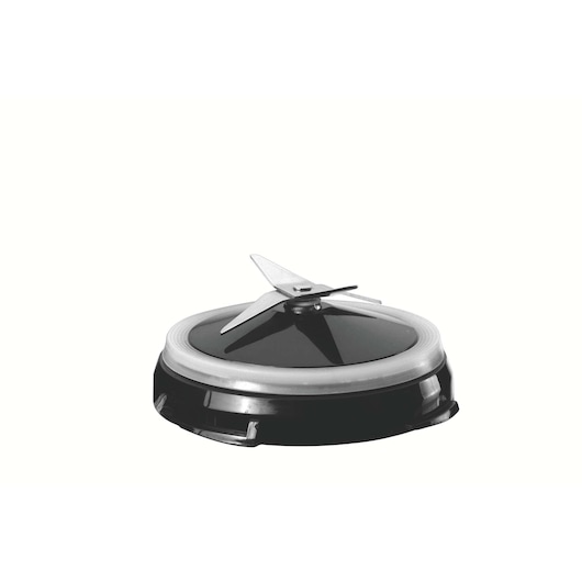 BLACKDECKER FX775 blender blade assembly with black base and stainless steel blades, top angle on white background.