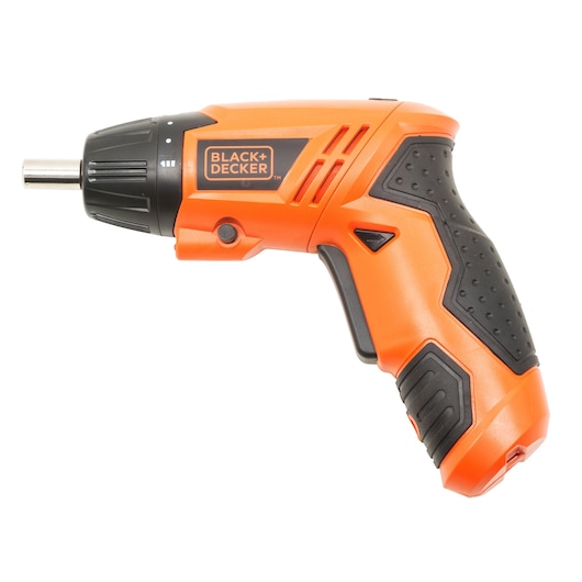 BLACK+DECKER KC4815 cordless orange and black screwdriver, side angle on white background