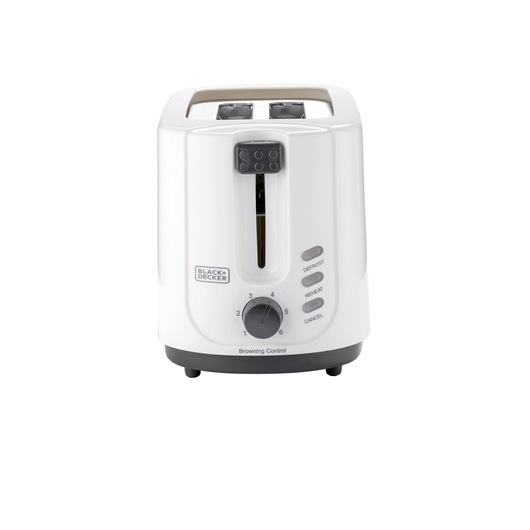 BLACKDECKER MBF70 white 2-slice toaster with browning control front angle on white background