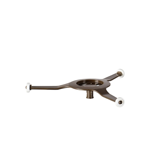 BLACKDECKER MZAF2910 metal three-arm component with white plastic rollers, product photography, top angle.