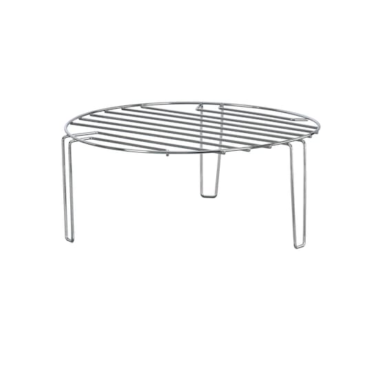 BLACKDECKER MZAF2910 round metal cooling rack with four legs, side angle on white background.