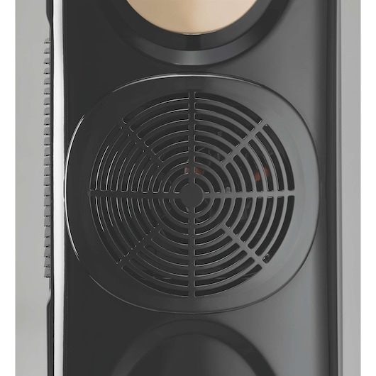 Photo of BLACKDECKER OR011FD heater front vent grill, black finish, straight-on angle.