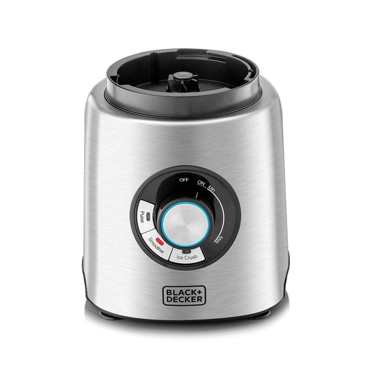 BLACK+DECKER PB120 blender base with stainless steel body, front dial control, front angle.