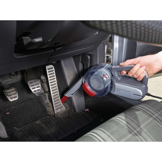 BLACKDECKER PV1200AV handheld vacuum cleaning car pedals in close-up side view.