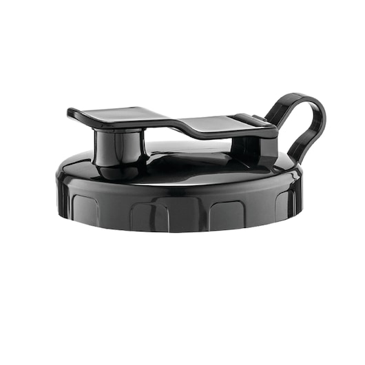 BLACKDECKER SBX300BCG black bottle lid with handle, photographed on white background, side view.