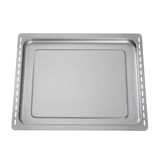 BLACKDECKER TRO55RDG oven baking tray, silver metal, photographed from above on white background.