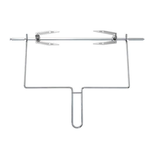 BLACKDECKER TRO62RDG stainless steel rotisserie spit with forks, product photography, top angle, white background.