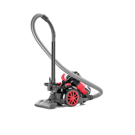 BLACKDECKER VM1680 vacuum cleaner with red and black design, side view on white background.