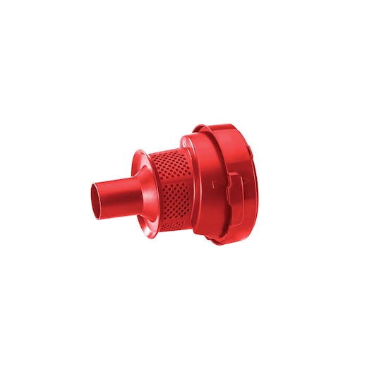 BLACKDECKER VM1680 red vacuum filter accessory, right side angle, with perforated sections on white background.