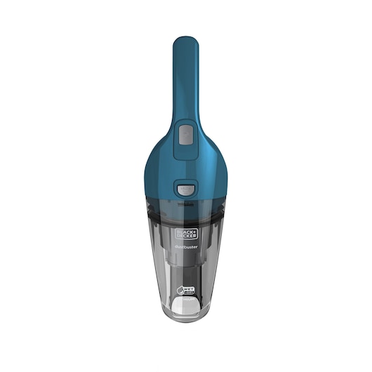 A BLACK+DECKER handheld vacuum cleaner, model WDB215WA, shown vertically against a white background. The vacuum is blue and gray, with a transparent dust container.